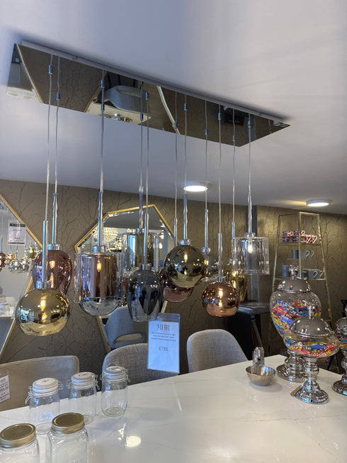 Issia Polished Chrome 12 Light Linear Pendant With Mixed Glass Shades